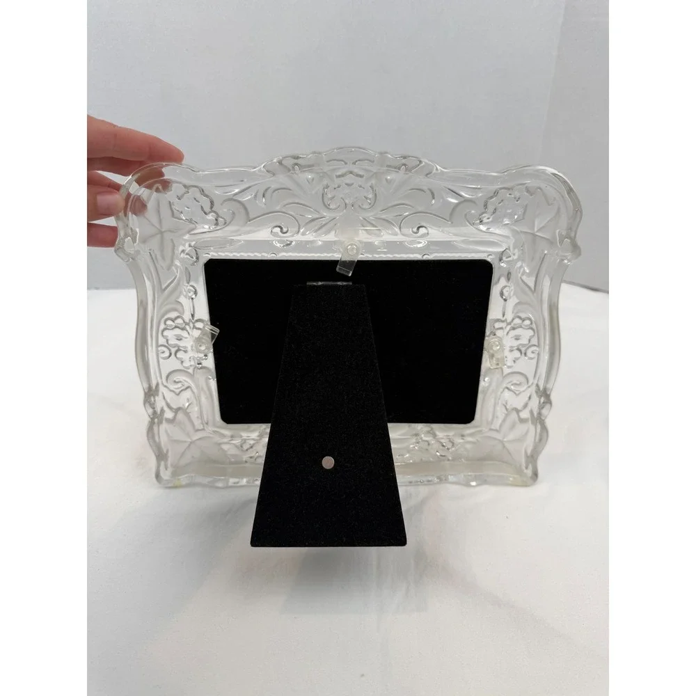 Vintage Frosted Glass Double Picture Frame Floral Relief Wedding Decor 11.5x9